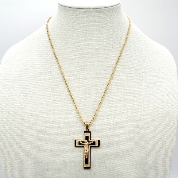 Beautiful stainless steel gold crucifix with gold chain and engraving. - Picture 1 of 8